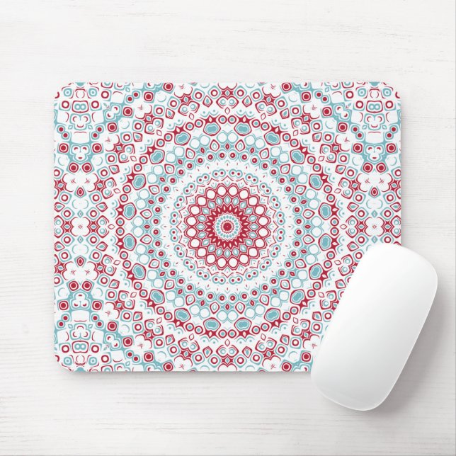 Mousepad Padrão de Mandala Aquática e Carmesim (Com mouse)