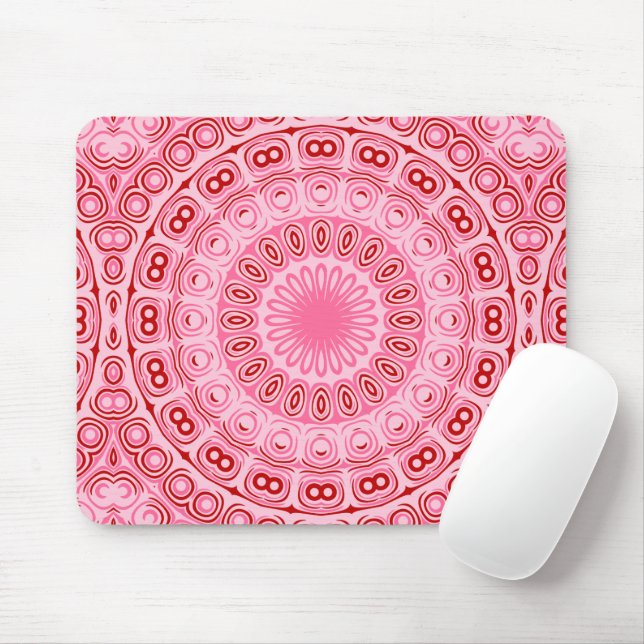 Mousepad Padrão de Mandala Carmesim e Rosa (Com mouse)