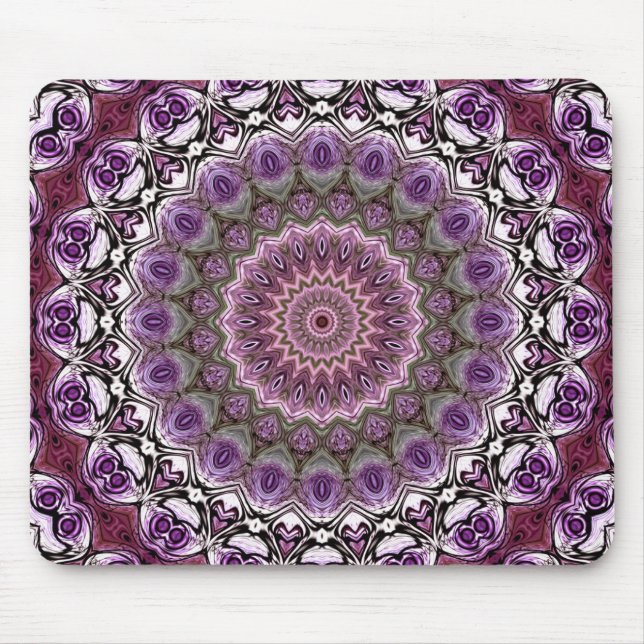 Mousepad Padrão de Mandala em Caleidoscópio Rosa Âmbar (Frente)