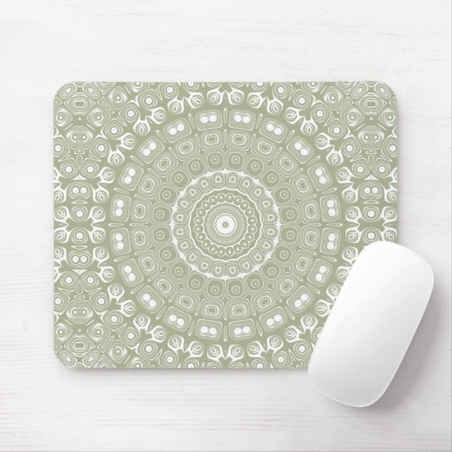 Mousepad Padrão de Mandala em Verde Salvia (Com mouse)