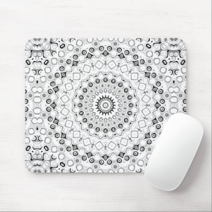 Mousepad Padrão de Mandala Geométrico Preto e Branco