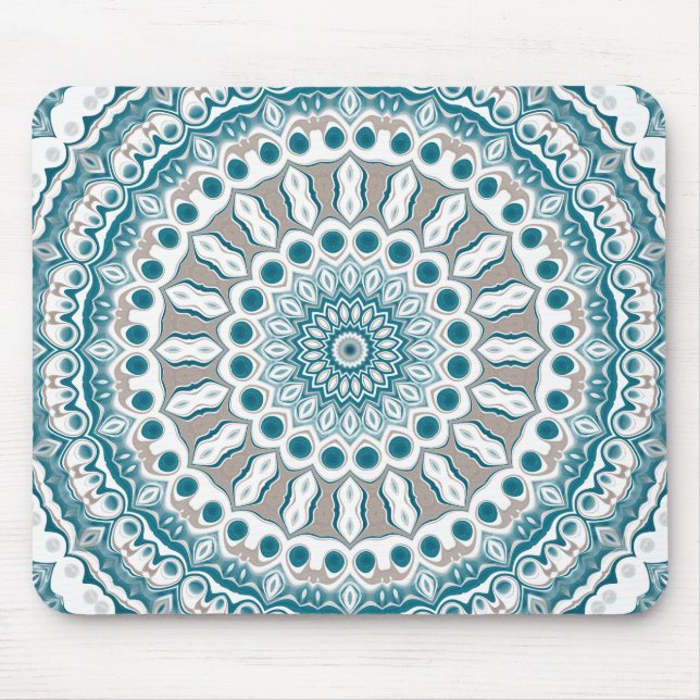Mousepad Padrão de Mandala Moderna Azul e Bege (Frente)