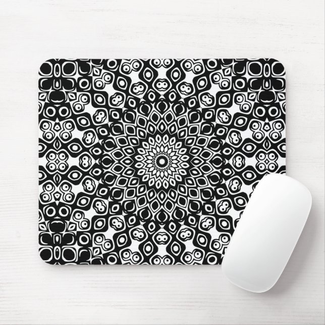 Mousepad Padrão de Mandala Preto e Branco (Com mouse)