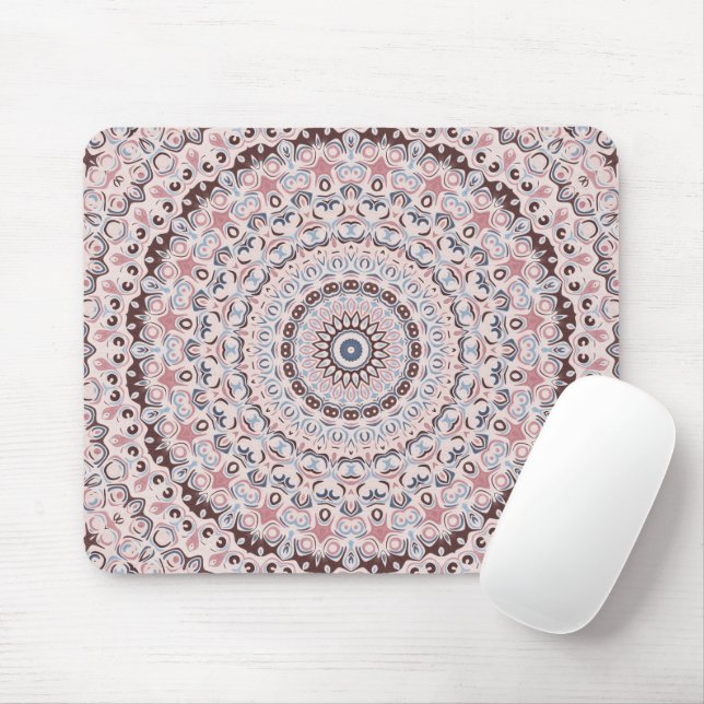 Mousepad Padrão de Mandala Rosa e Azul Boho (Com mouse)