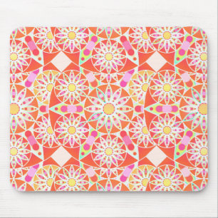 Mousepad Padrão de mandala, vermelho de coral, rosa, ouro