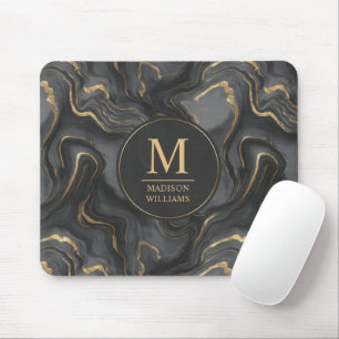 Mousepad Padrão de Mármore com Brilho em Cinza Preto e Dour