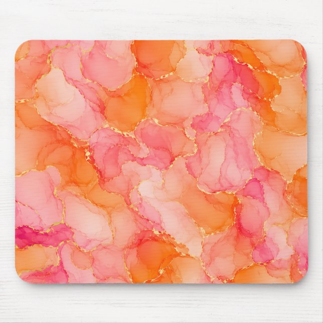 Mousepad Padrão de Mármore com Tinta Alcoólica Laranja Rosa (Frente)