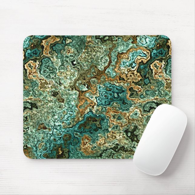 Mousepad Padrão de Mármore Minerais Turquesa Dourado Marrom (Com mouse)