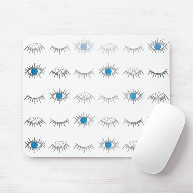 Mousepad Padrão de Mati Nazar Mau de Olhos Azuis de Prata (Com mouse)