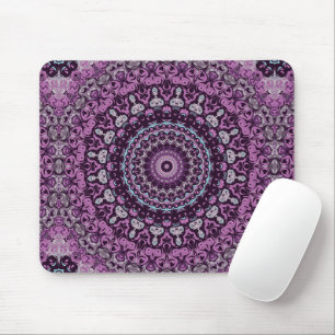 Mousepad Padrão de Medalhões Kaleidoscópicos Roxo e Rosa