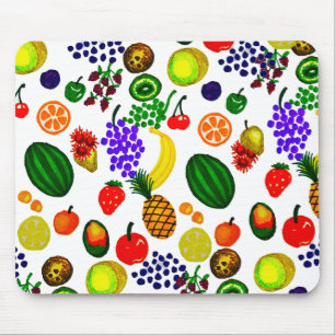 Mousepad Padrão de Medley de Fruta Desenhada Mão