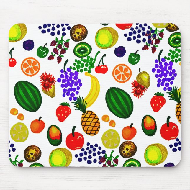 Mousepad Padrão de Medley de Fruta Desenhada Mão (Frente)