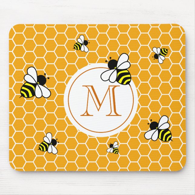 Mousepad Padrão de Mel hexagonal com Monograma Laranja (Frente)