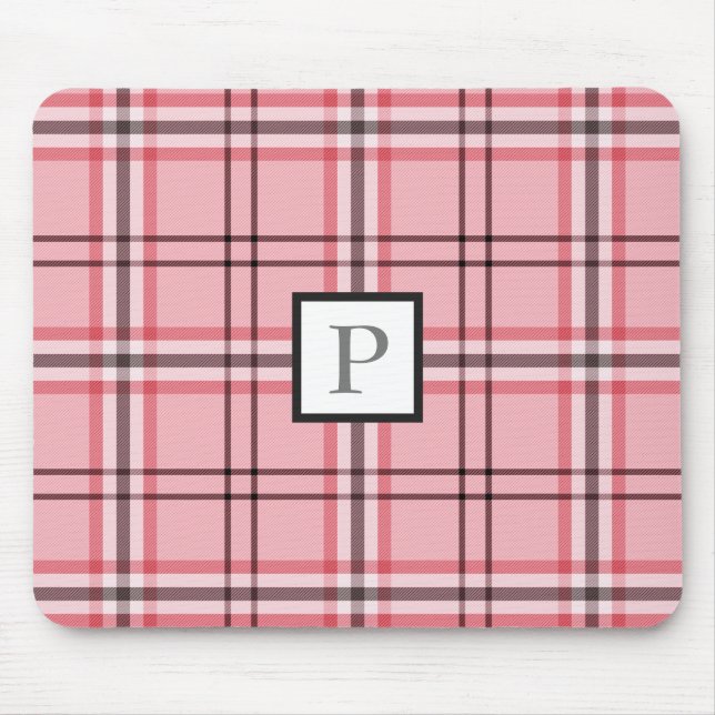 Mousepad Padrão de moda xadrez rosa chique e cinza (Frente)