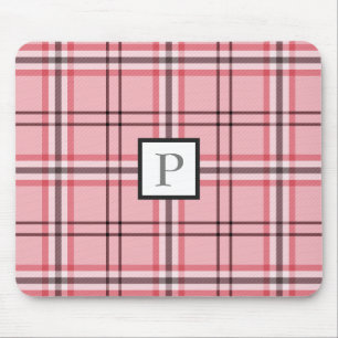Mousepad Padrão de moda xadrez rosa e cinza chique