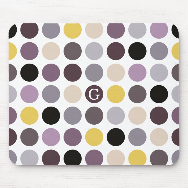 Mousepad Padrão de monograma com bolinhas amarelas roxas mo (Frente)