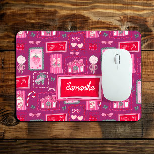 Mousepad Padrão de Morango Coquete Roxo Fofinho