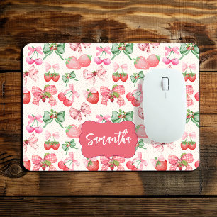 Mousepad Padrão de morango feminino estética Coquette fofa