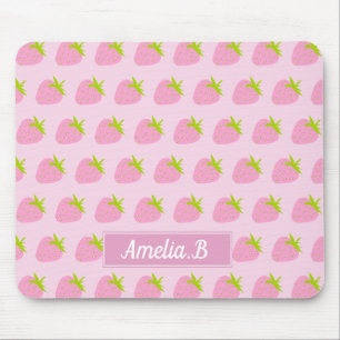 Mousepad Padrão de Morango Rosa Fofo Personalizado