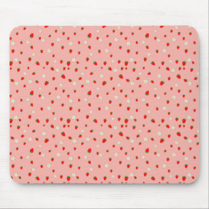Mousepad Padrão de Morangos e Flores