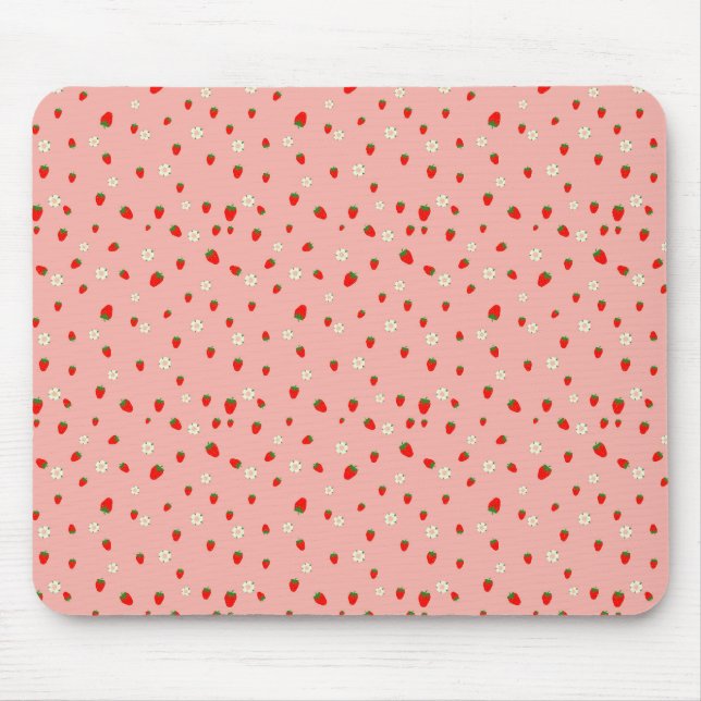 Mousepad Padrão de Morangos e Flores (Frente)