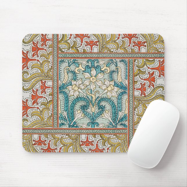 Mousepad Padrão de Narciso Art Nouveau Antigo Verneuil (Com mouse)