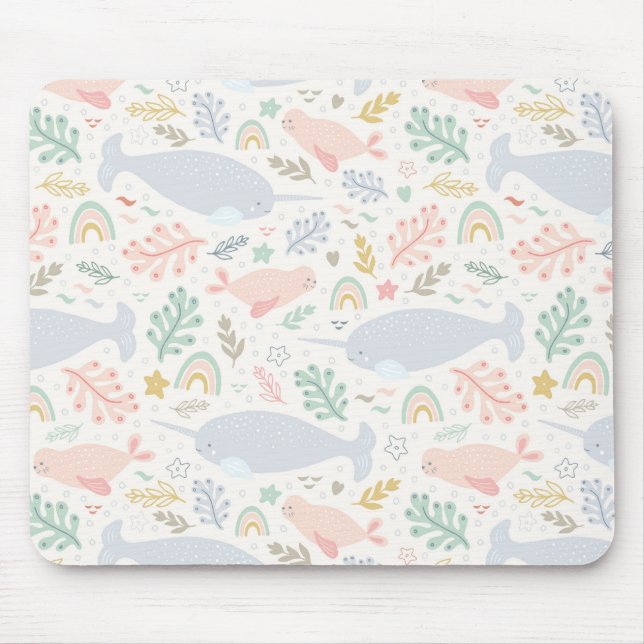 Mousepad Padrão de Narwhal e Seal de Aquarela (Frente)