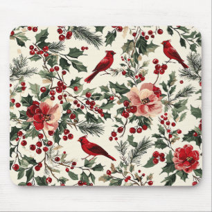 Mousepad Padrão de Natal Rustic Bird and Poinsettia (14)