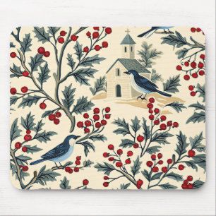Mousepad Padrão de Natal Rustic Bird and Poinsettia (19)
