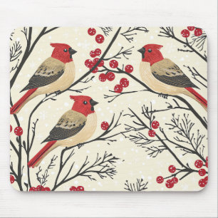 Mousepad Padrão de Natal Rustic Bird and Poinsettia (3)
