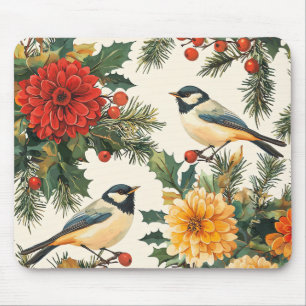 Mousepad Padrão de Natal Rustic Bird and Poinsettia (9)