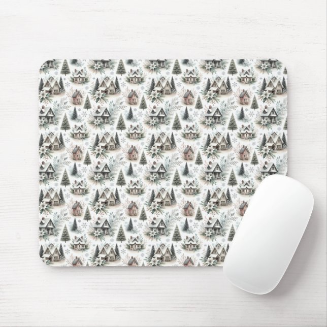 Mousepad Padrão de Nevasca de Cabana de Inverno (Com mouse)