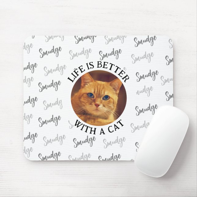 Mousepad Padrão de Nome de Cat Personalizado com Branco de  (Com mouse)