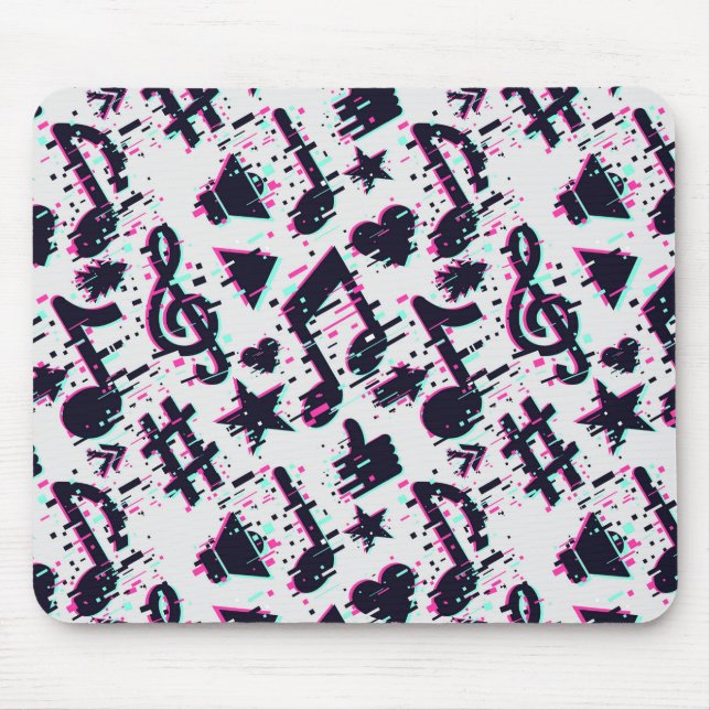Mousepad Padrão de Notas e Corações Musicais Distorcidos (Frente)