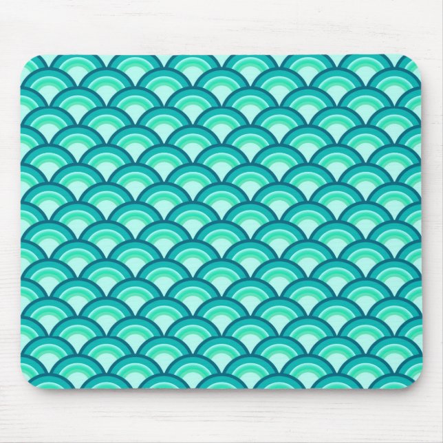 Mousepad Padrão de onda Art Deco - tons de turquesa (Frente)