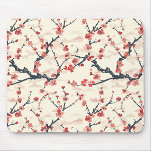 Mousepad Padrão de Onda de Marfim Flor de Cerejeira Vermelh