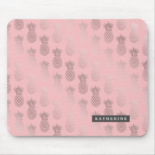Mousepad Padrão de ouro e abacaxi rosado de rosa