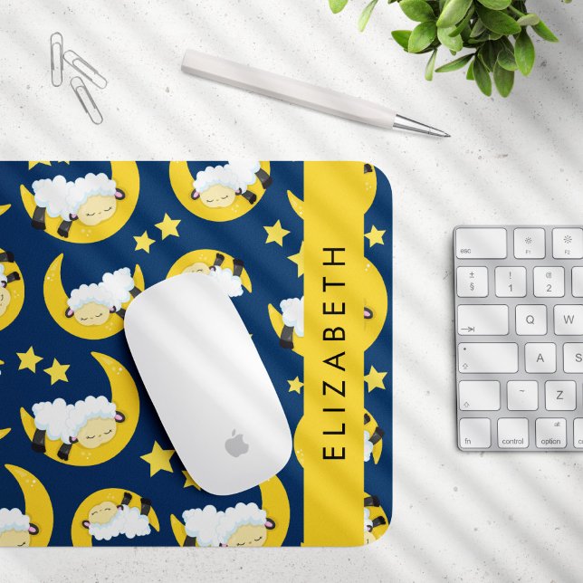Mousepad Padrão De Ovelha, Ovelha Dormindo, Lua, Seu Nome (Criador carregado)