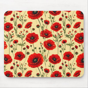 Mousepad Padrão de papoulas vermelhas