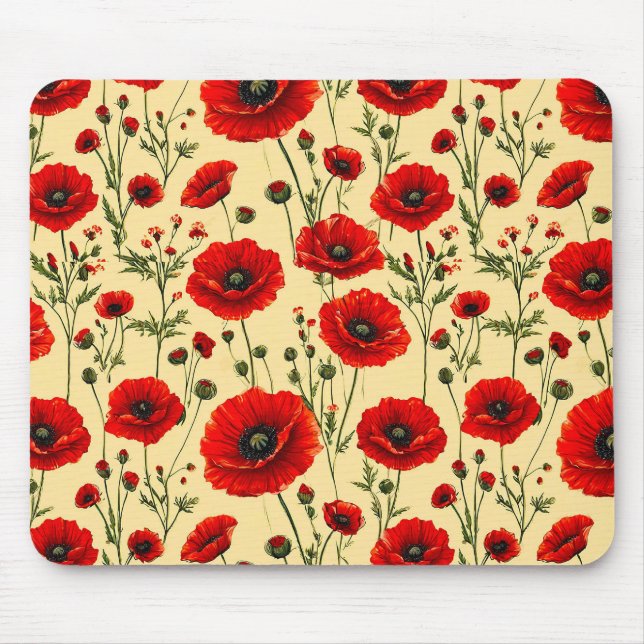 Mousepad Padrão de papoulas vermelhas (Frente)