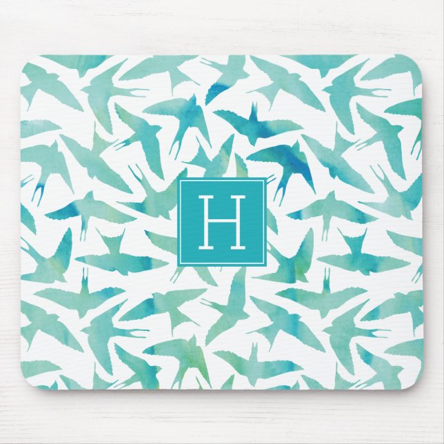 Mousepad Padrão de Pássaros de Cores Aquáticas Teais (Frente)