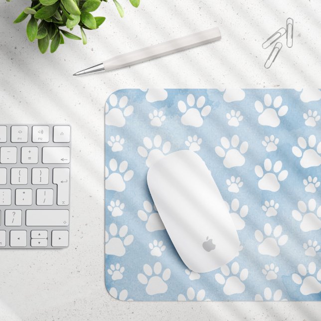 Mousepad Padrão De Patas, Pestanas Brancas, Aquarelas, Azul (Criador carregado)