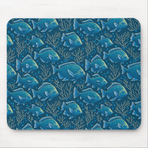 Mousepad Padrão de Peixes Azuis Sem Costura