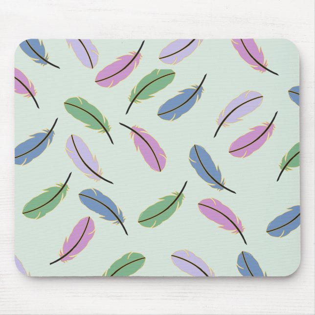 Mousepad Padrão de Penas Azuis de Pastel Na moda moderno (Frente)