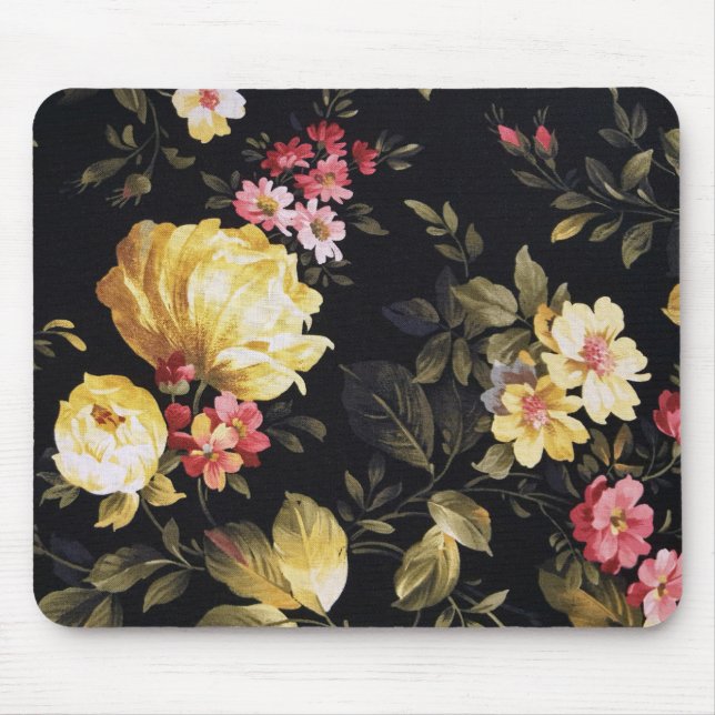 Mousepad padrão de pénia amarela em preto (Frente)