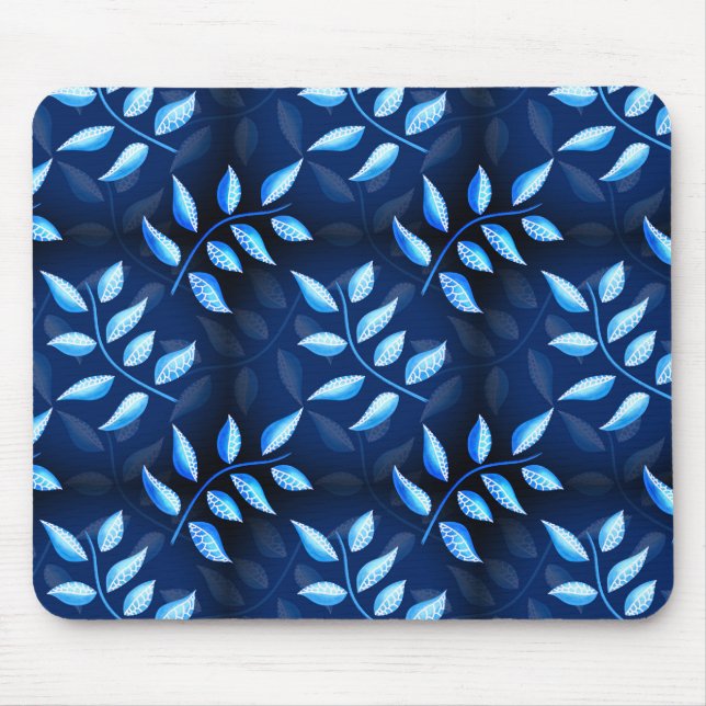 Mousepad Padrão de Planta Azul de Indigo Elegante (Frente)