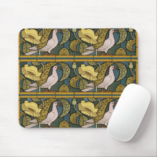 Mousepad Padrão de Pombo de Peixe Art Nouveau Antigo Verneu
