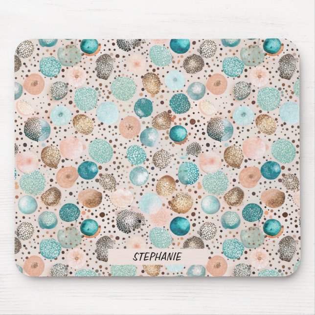 Mousepad Padrão de Ponto de Abstrato Shimmering em Turquesa (Frente)