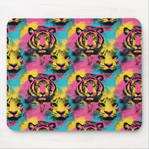 Mousepad Padrão de Pop de arte do Tiger em rosa, amarelo e
