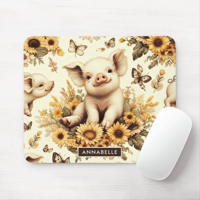 Mousepad Padrão De Porco De Girassol De Fogueira Cura (Com mouse)